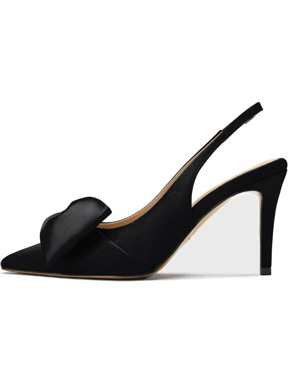 Women's Satin Black Slingback Heels with Bow Pointed Toe Pumps Dress Shoes